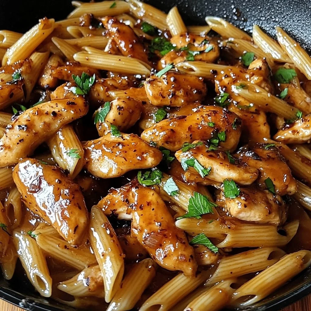 Sticky Honey Garlic Chicken Penne Skillet
