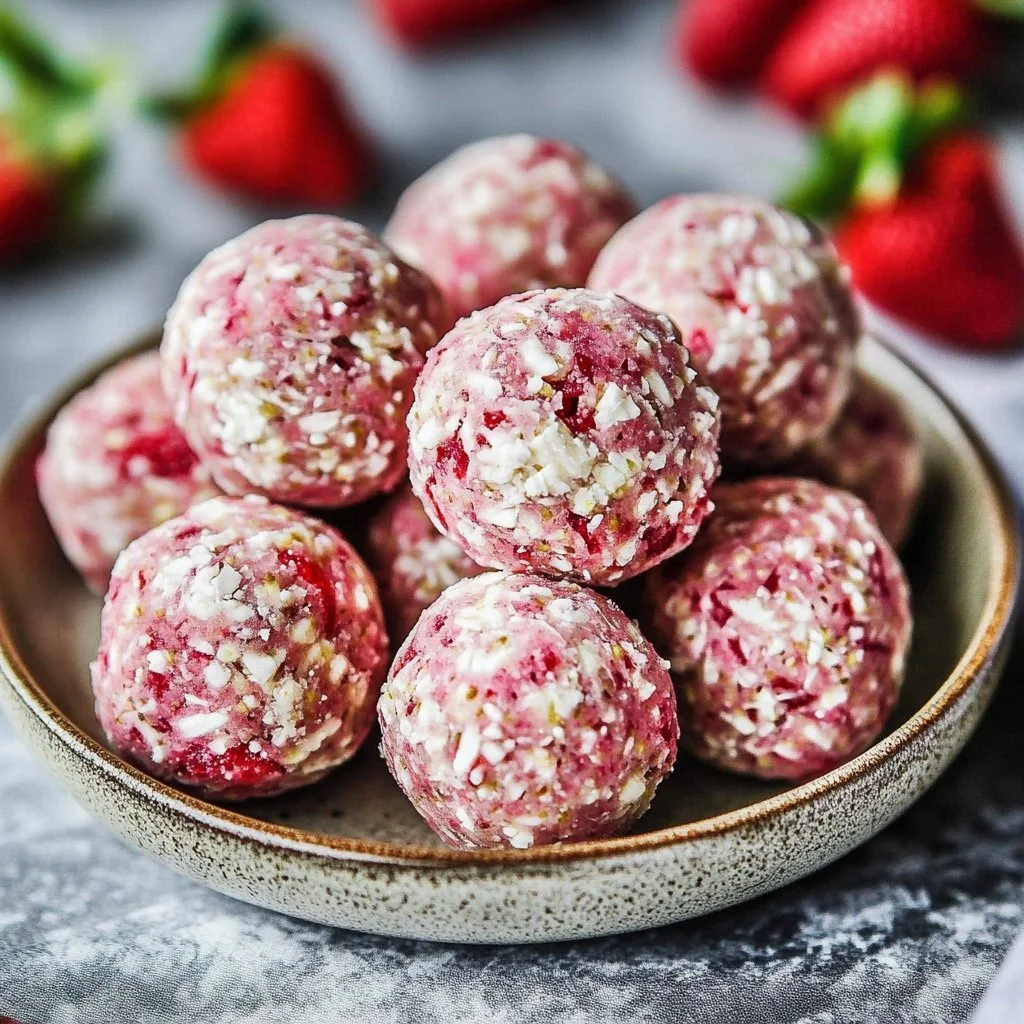 Strawberry Cheesecake Protein Balls 1 Strawberry Cheesecake Protein Balls