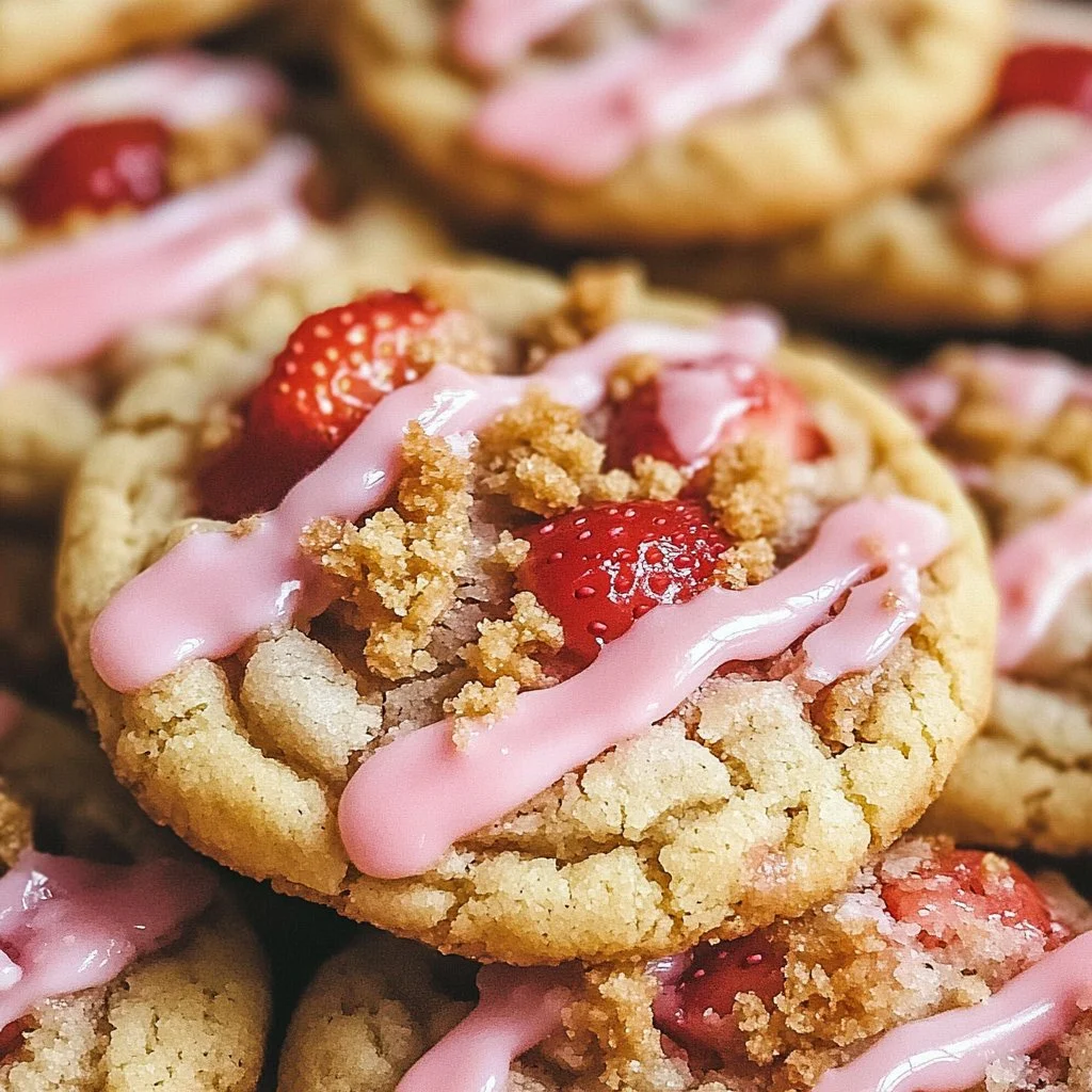 Delicious homemade Strawberry Crunch Cookies with strawberry sprinkles on top
