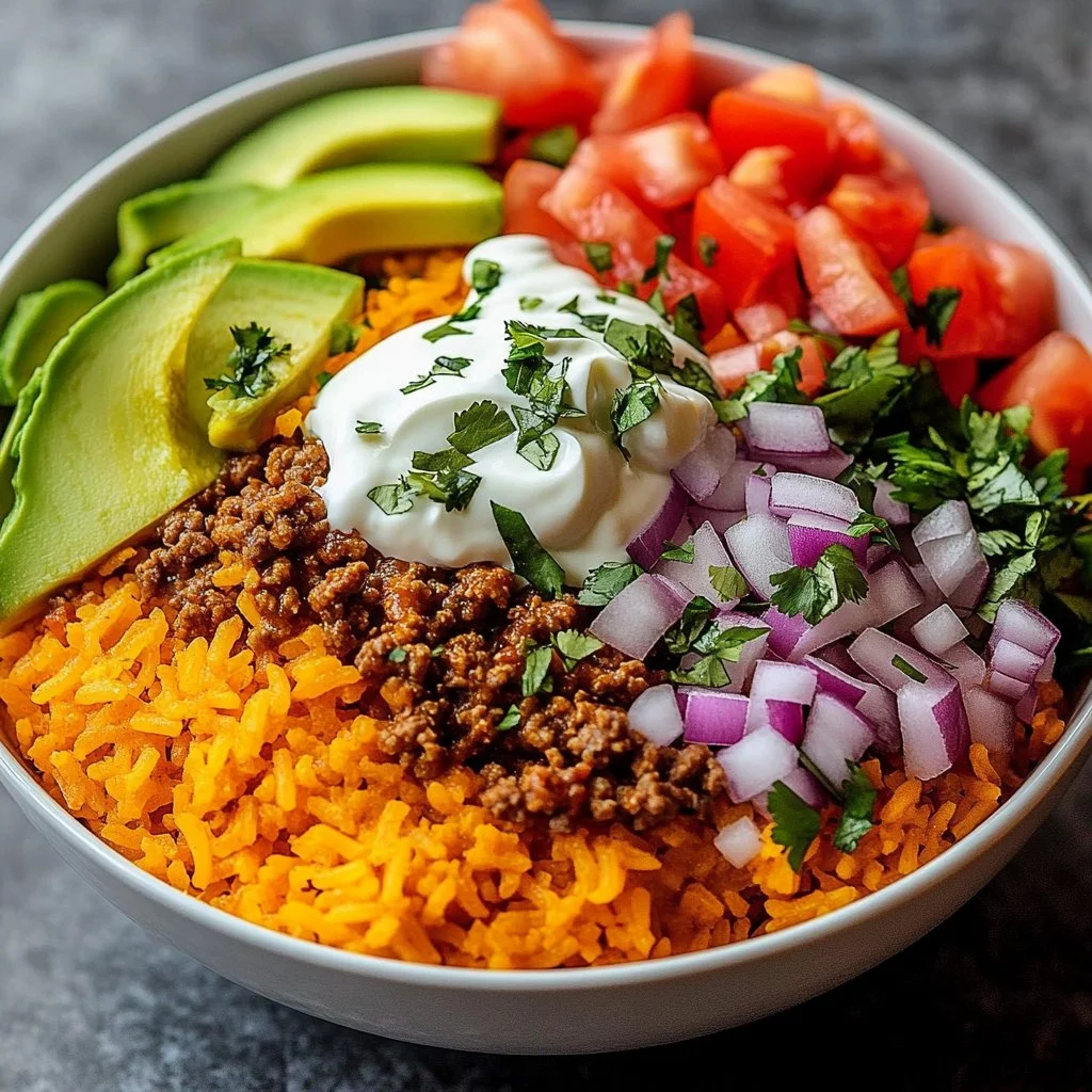 Delicious Taco Rice Bowl with fresh ingredients and vibrant colors