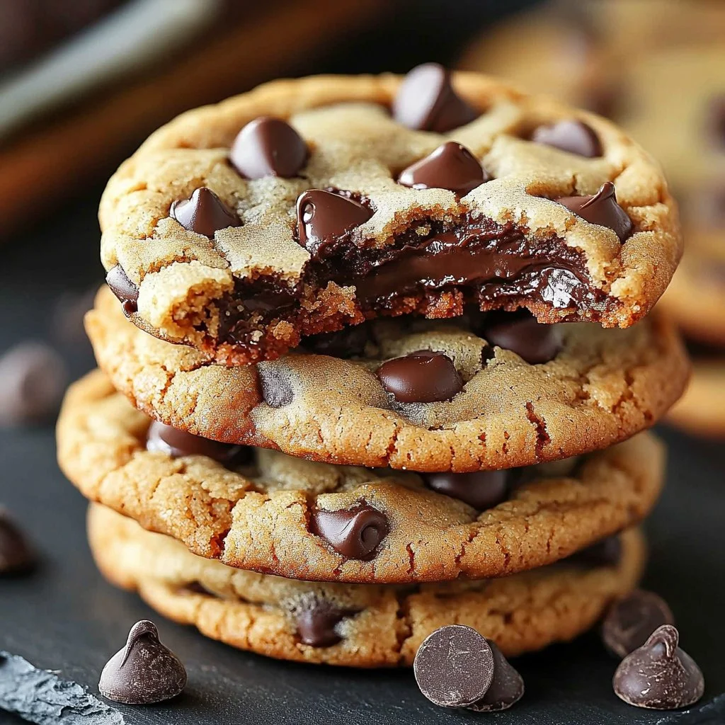 Ultra thick bakery style chocolate chip cookies on a cooling rack