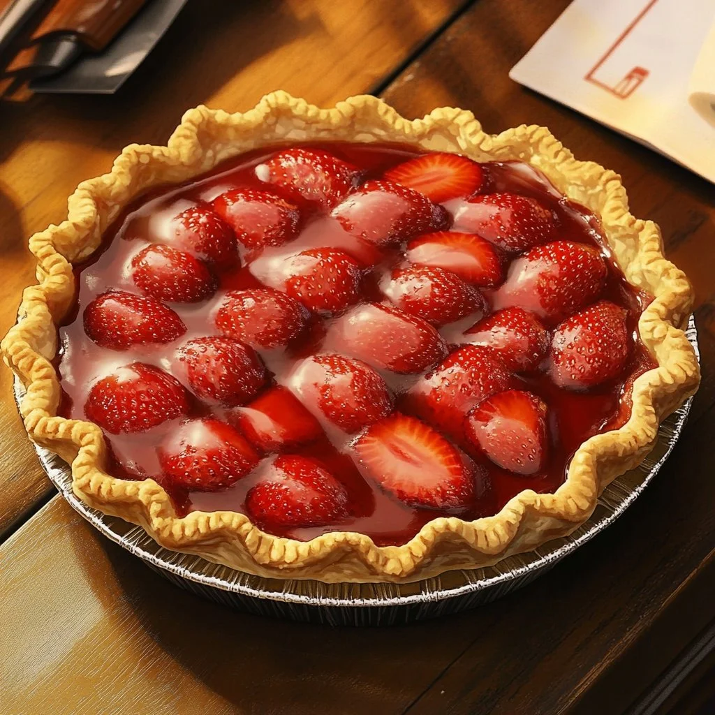 Delicious homemade strawberry pies on a rustic wooden table