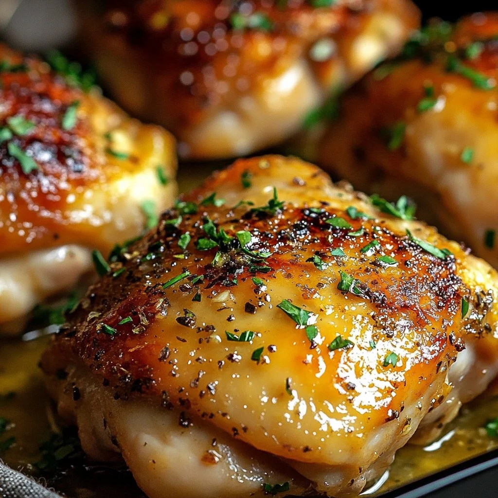 Baked Ranch Chicken Thighs garnished with herbs and served on a plate