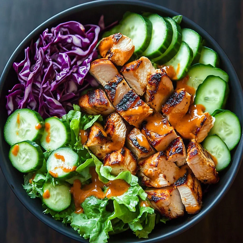 Delicious Bang Bang Chicken Bowl with vibrant ingredients and rich sauce.