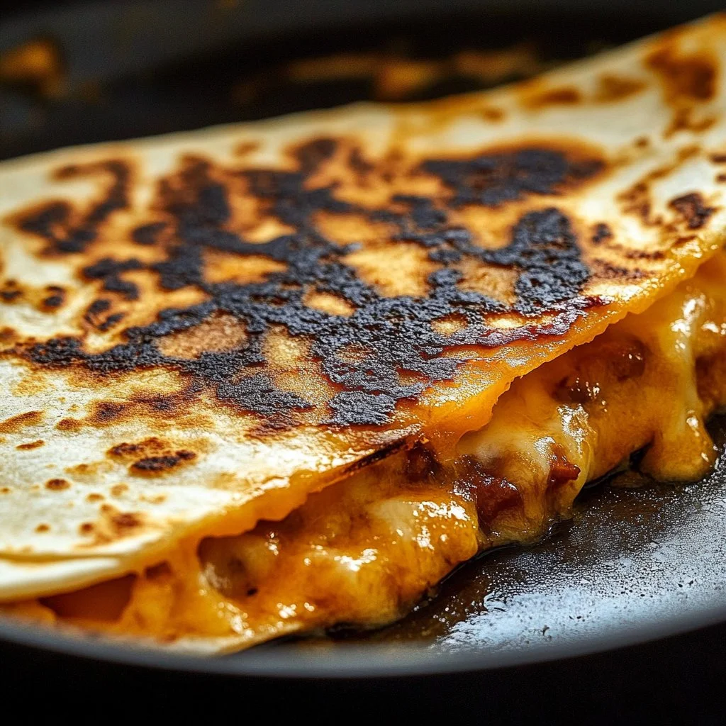 Blackstone BBQ chicken quesadillas with hot honey glaze on a grill