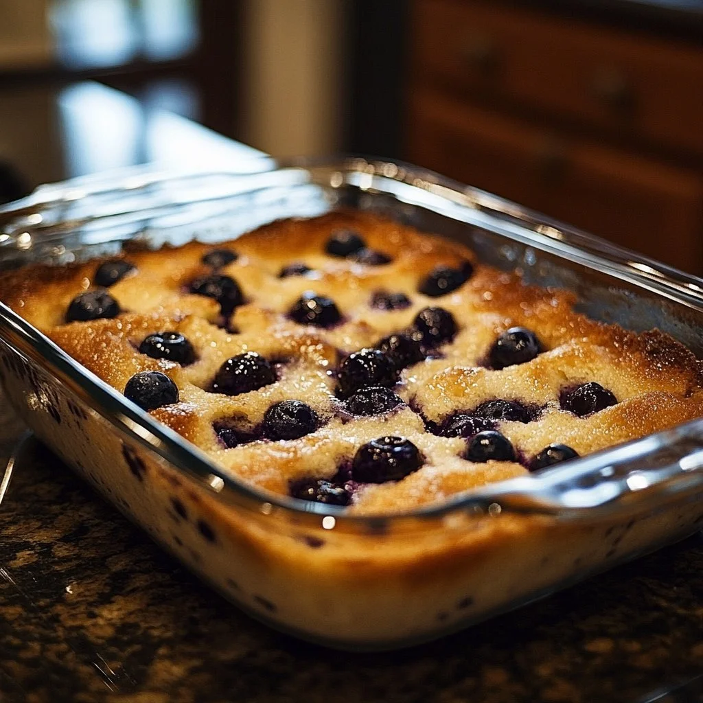 Delicious Blueberry French Toast Casserole ready to serve