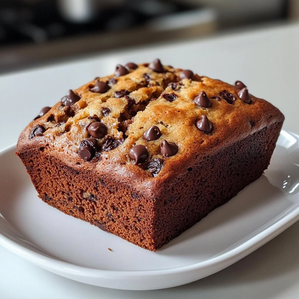 Deliciously baked chocolate chip banana bread with chocolate chunks