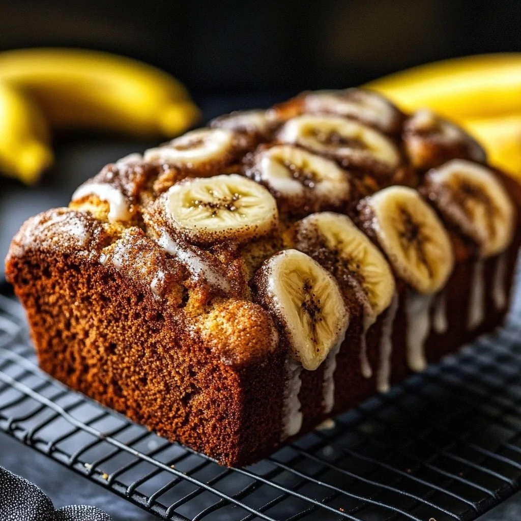 Cinnamon Swirl Banana Bread sliced on a wooden board