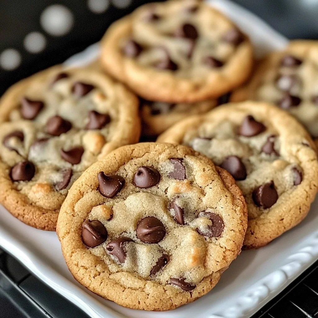Freshly baked classic soft chewy chocolate chip cookies on a cooling rack