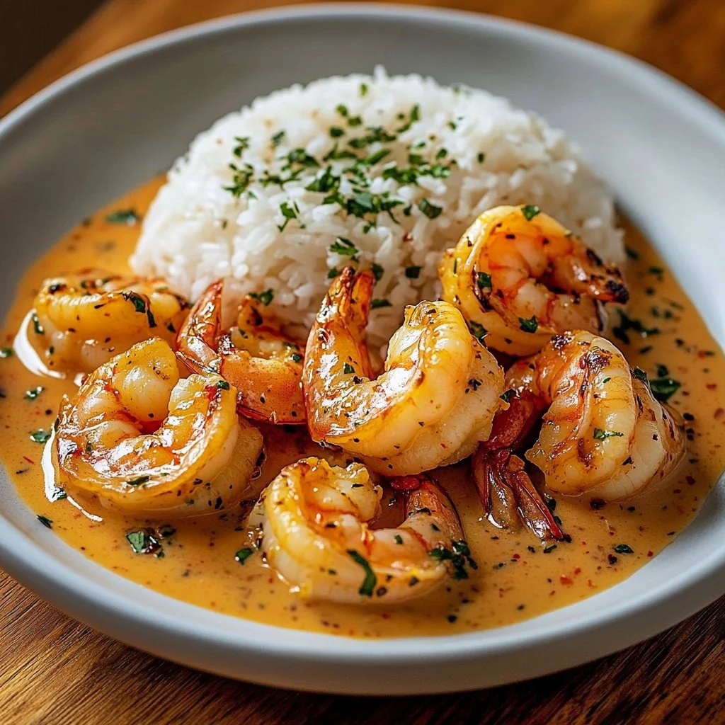 Delicious creamy garlic butter shrimp bowl topped with fresh herbs