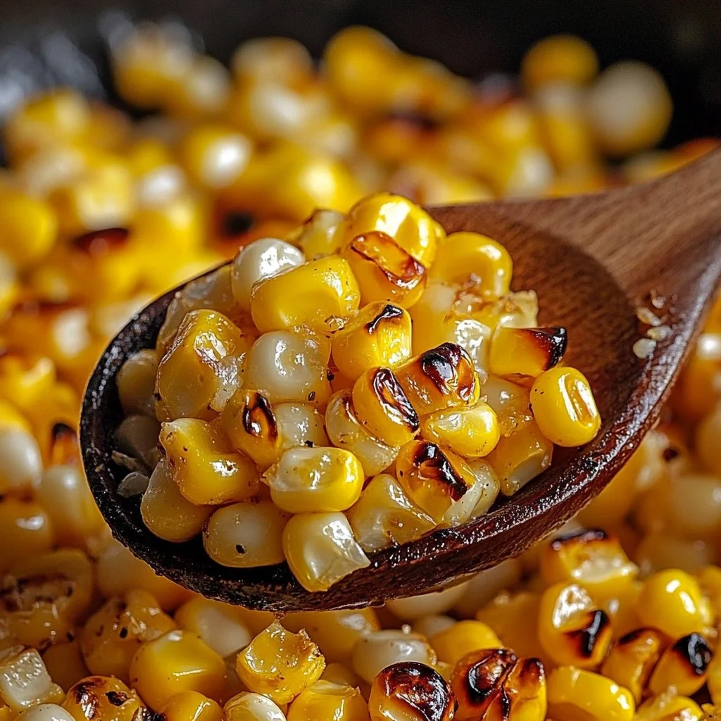 Creamy honey butter skillet corn dish served in a pan