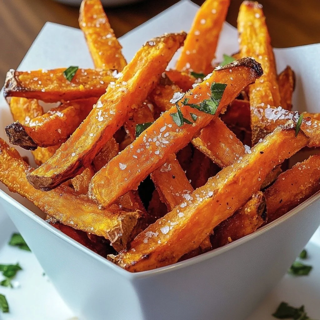 Crispy oven baked sweet potato fries served on a plate