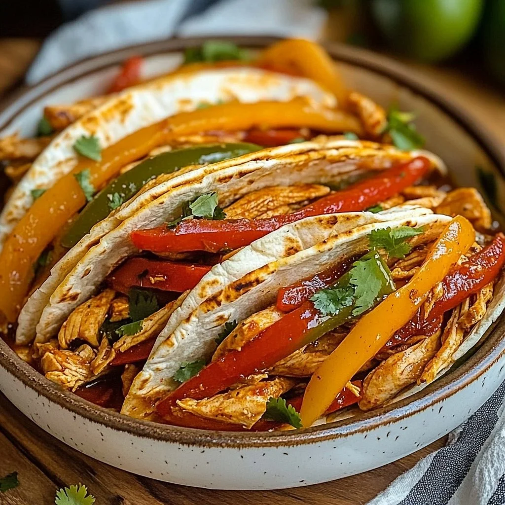 Delicious Crockpot Chicken Fajitas served with colorful vegetables