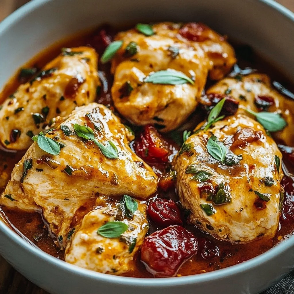 A delicious plate of Crockpot Marry Me Chicken garnished with herbs.