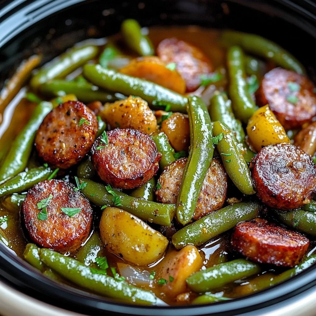 Crockpot Sausage and Green Beans 1 Crockpot Sausage and Green Beans