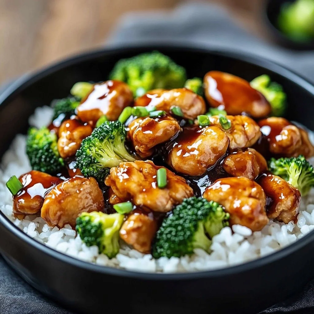 Crockpot Teriyaki Chicken served on a plate with rice and vegetables