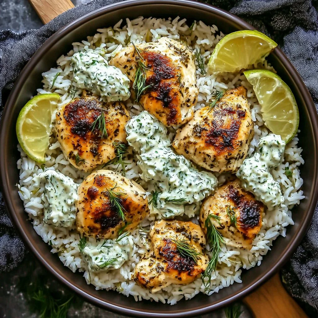 Dump and Bake Chicken Tzatziki Rice