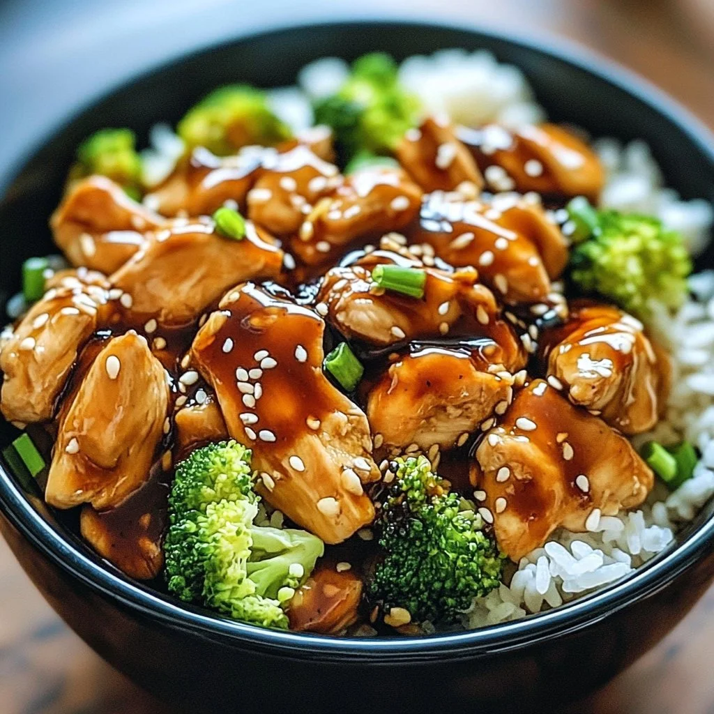 Delicious Dump and Go Crockpot Teriyaki Chicken in a serving bowl