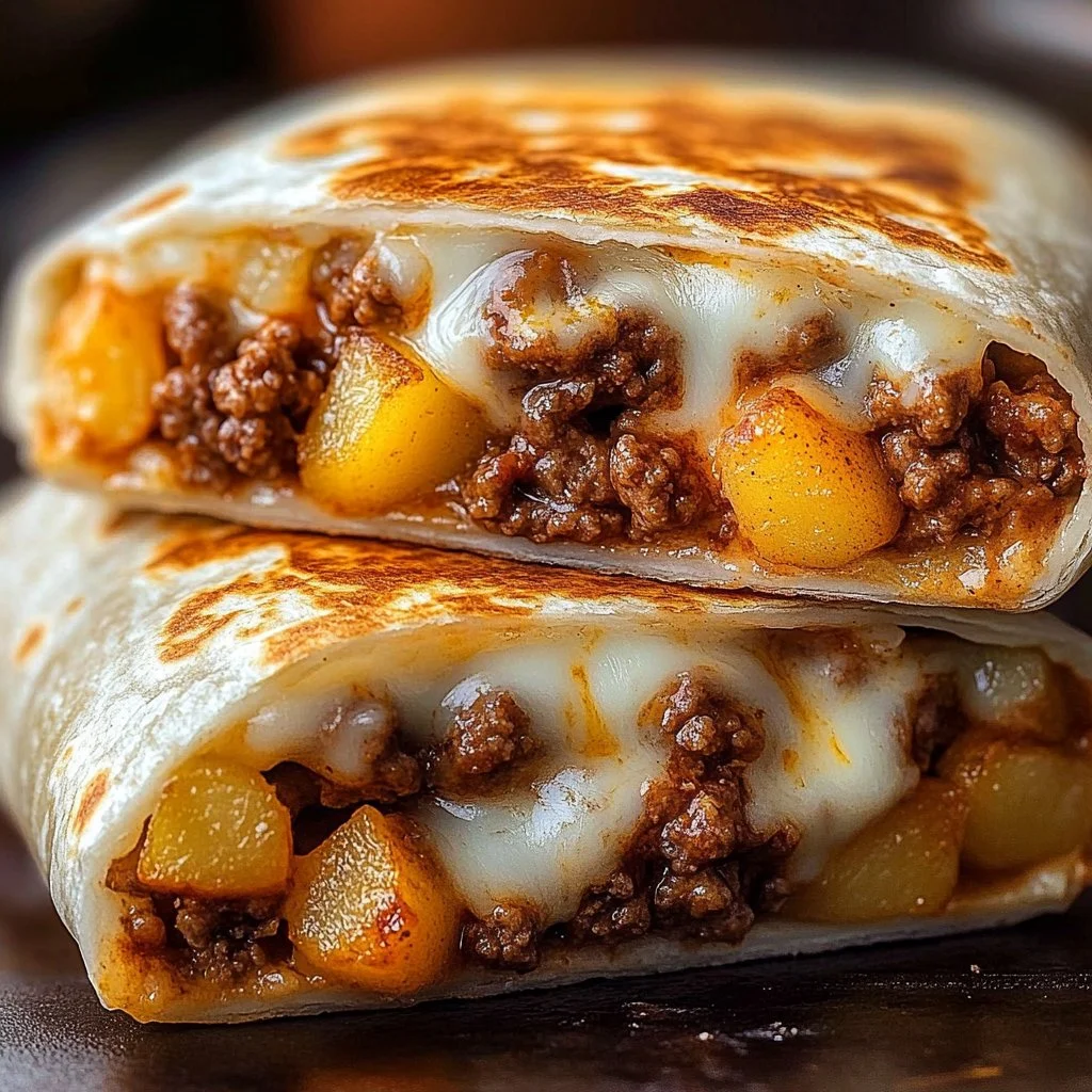 Easy cheesy potato burritos served on a plate