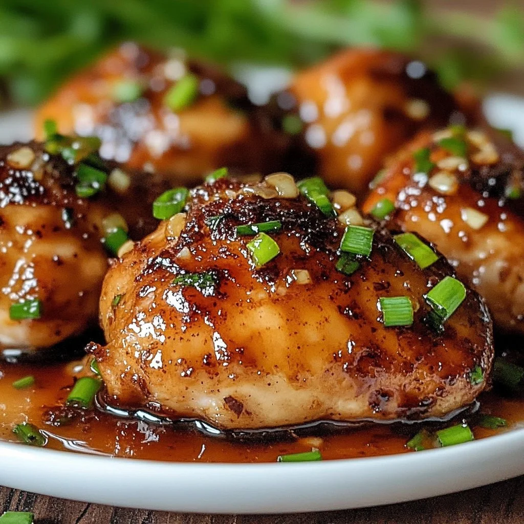 Garlic Brown Sugar Chicken garnished with herbs on a plate