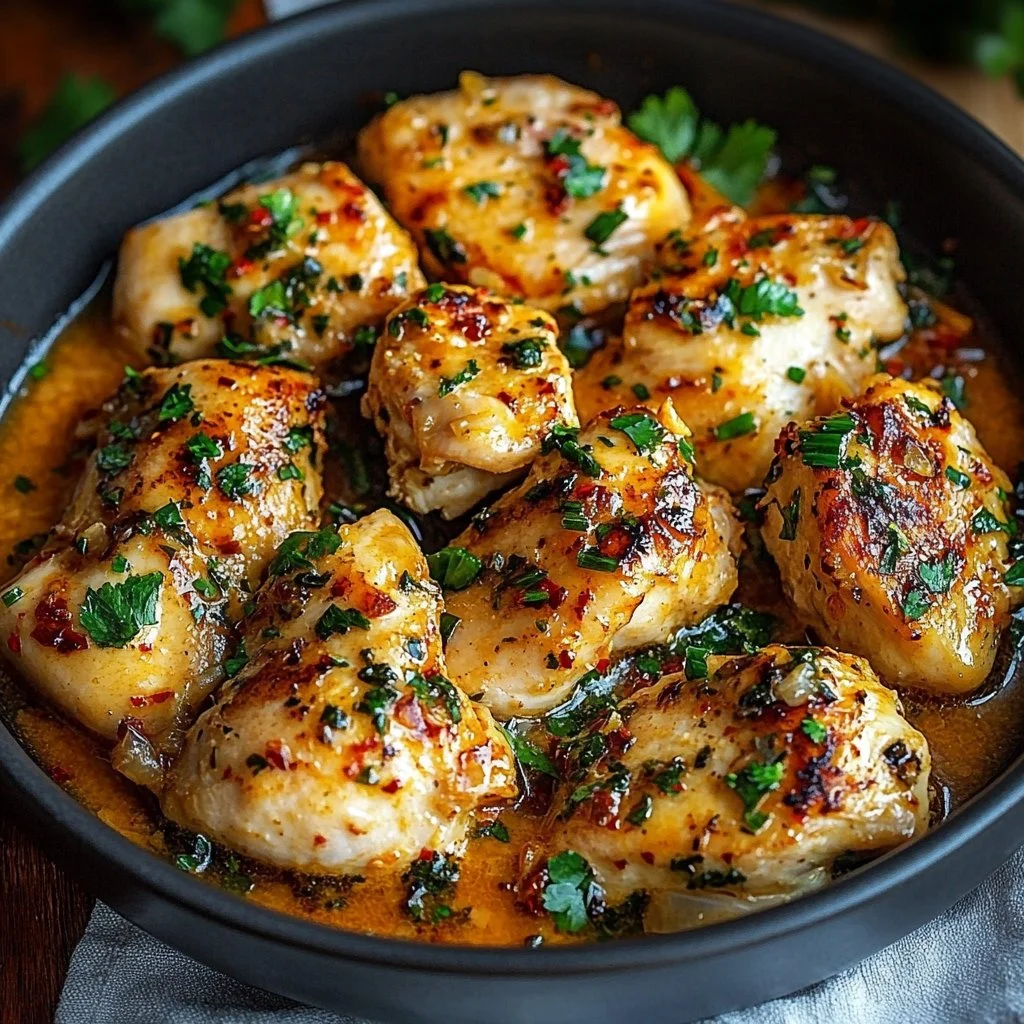 Delicious Garlic Butter Chicken cooked to perfection with herbs and spices.