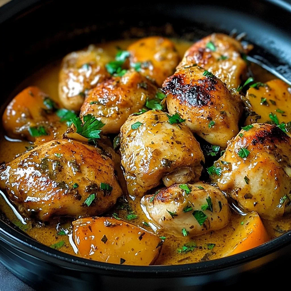 Delicious Garlic Butter Chicken served with herbs and sides