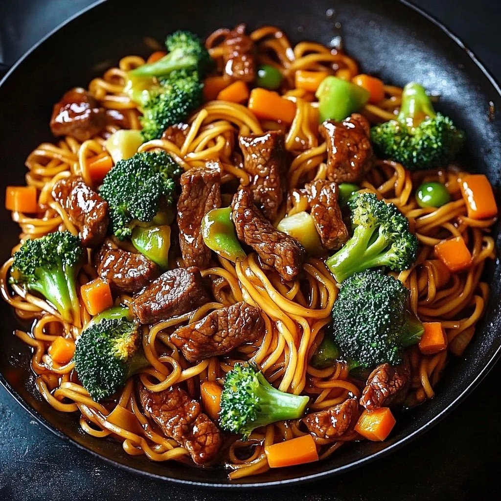 Delicious Garlic Butter Noodle Stir-Fry served in a bowl with fresh vegetables