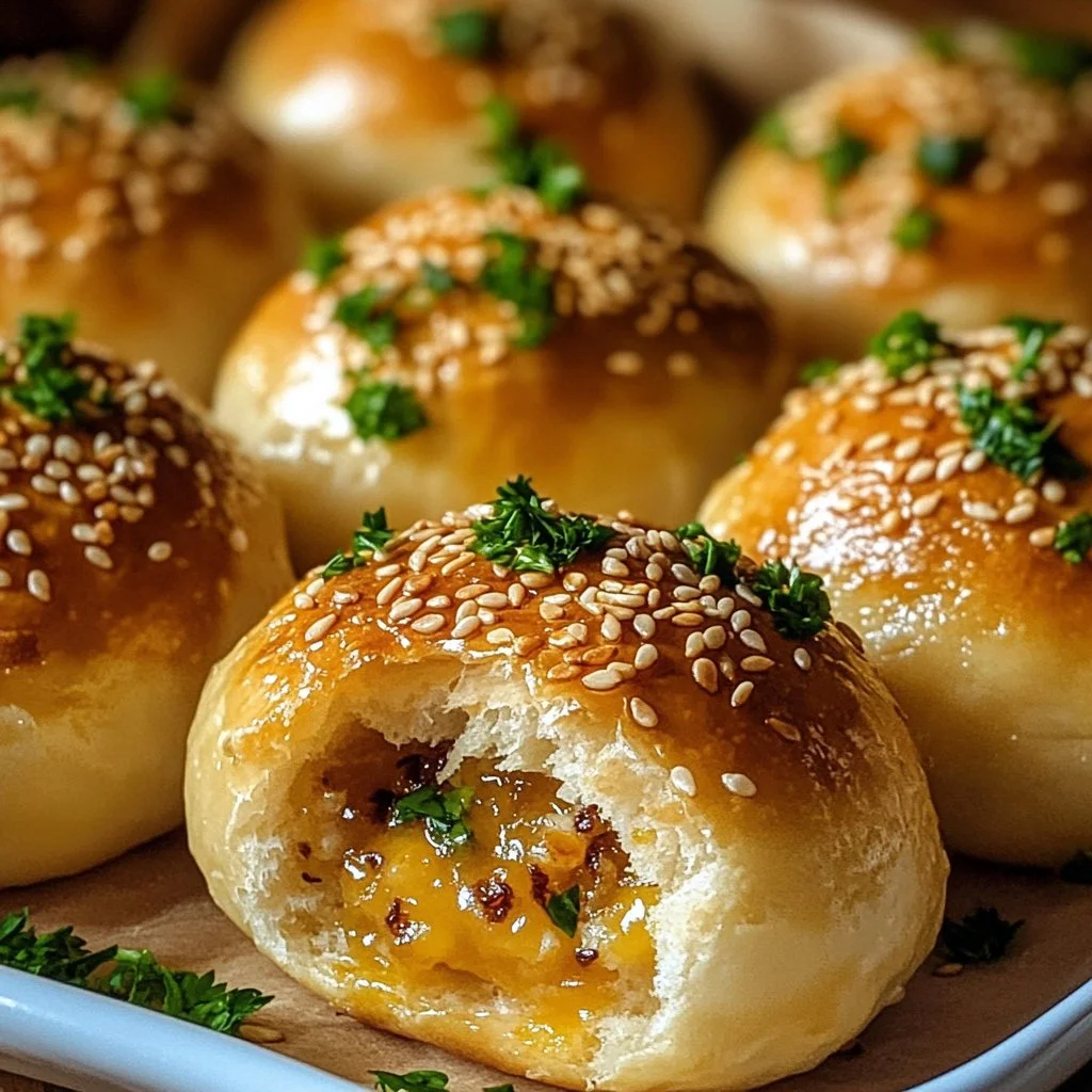 Delicious Garlic Parmesan Cheeseburger Bombs fresh out of the oven
