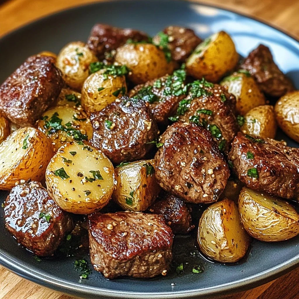 Garlic Steak Bites and Potatoes 1 Garlic Steak Bites and Potatoes