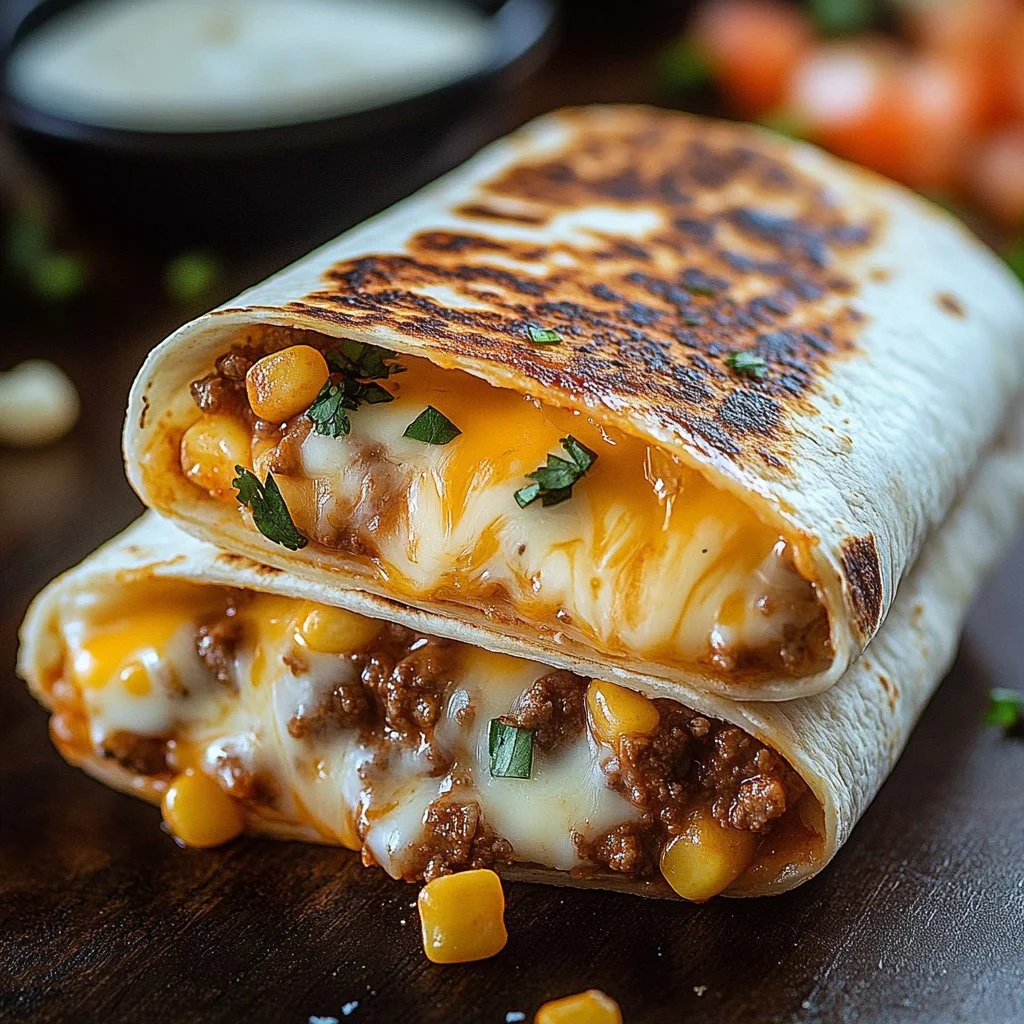 Delicious grilled cheese burrito with melted cheese and crispy tortilla