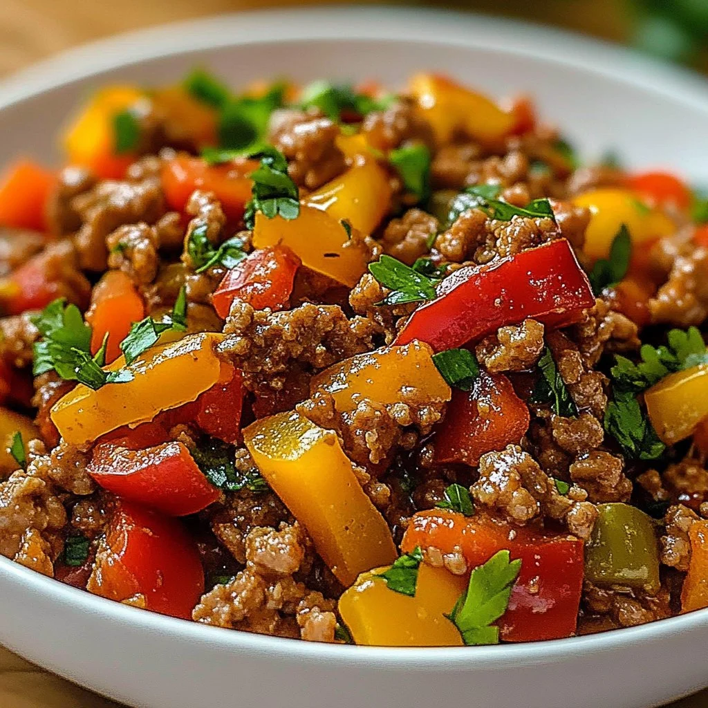 Ground Turkey and Peppers dish ready to serve, a healthy meal option.