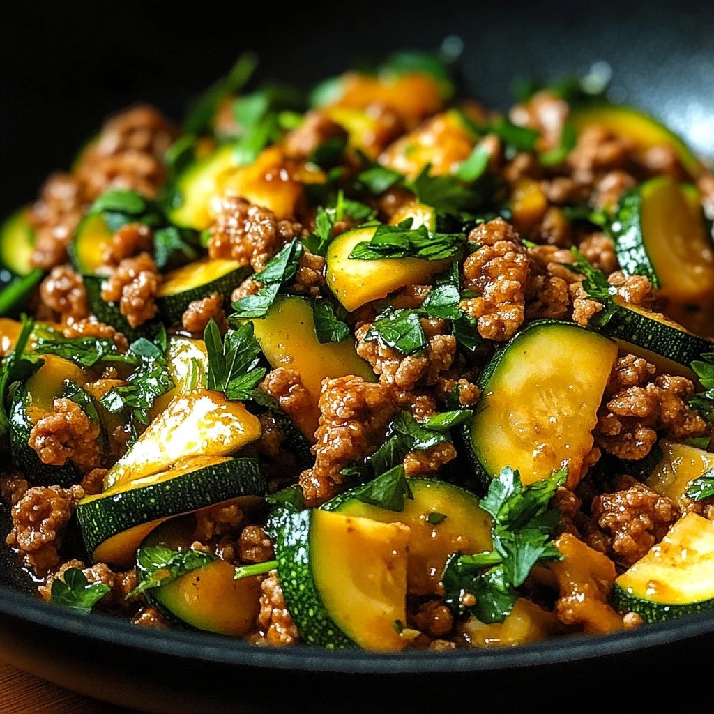 Ground Turkey and Zucchini Skillet dish with fresh vegetables