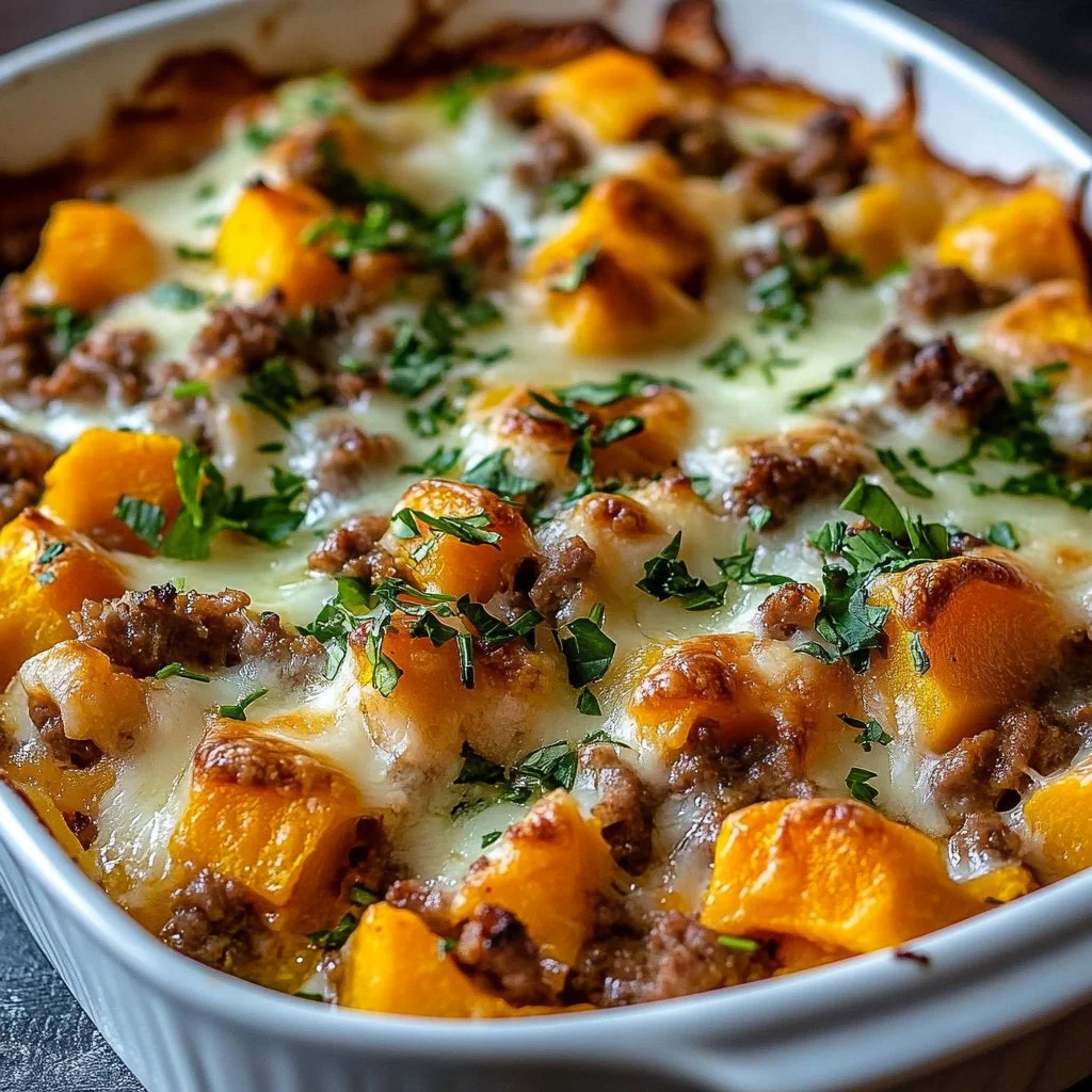 Ground turkey sweet potato bake served in a dish, ready to enjoy