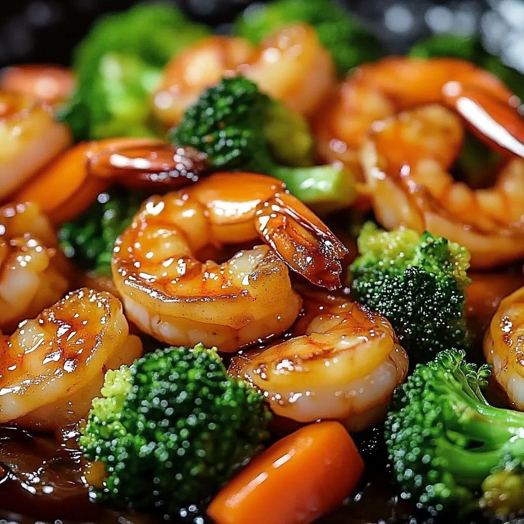 Delicious high-protein honey garlic shrimp served with vegetables