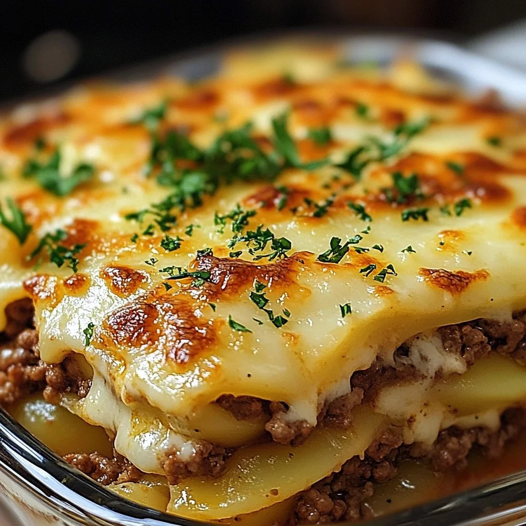 Delicious Hobo Casserole with ground beef and vegetables in a baking dish