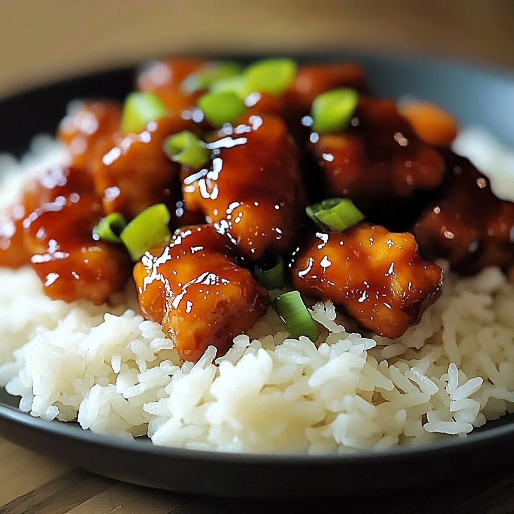 Delicious honey garlic chicken served with vegetables