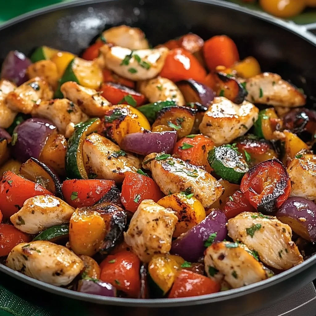 Mediterranean Chicken Stir Fry with colorful vegetables and spices