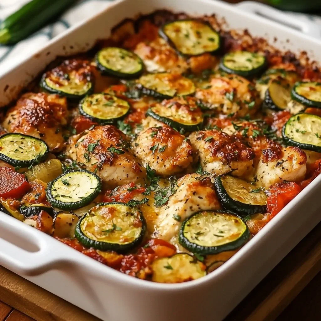 Mediterranean Chicken Zucchini Bake