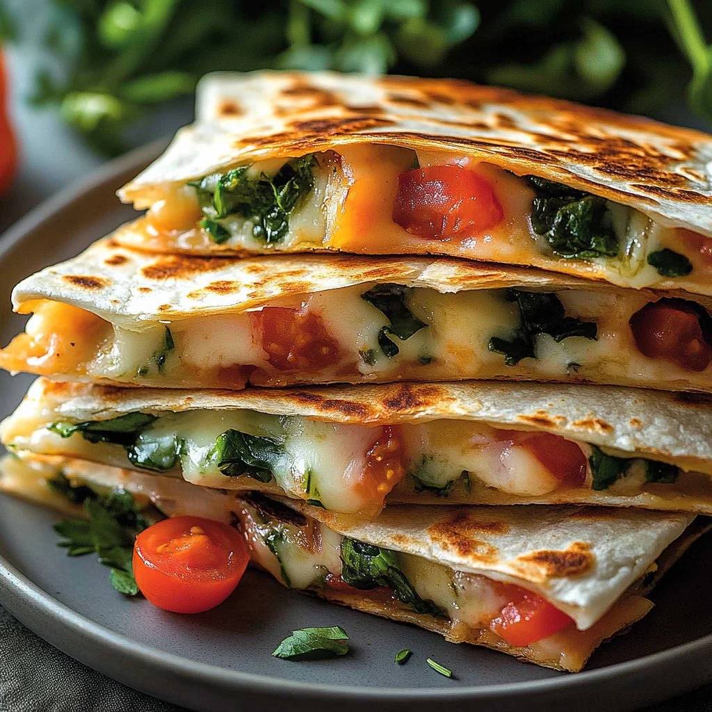 Mediterranean Quesadillas with Spinach served on a plate