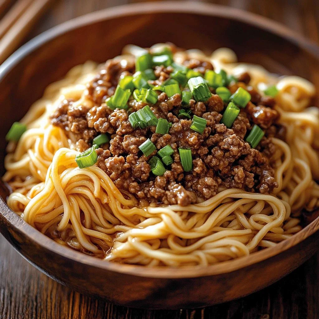 Mongolian-style noodle bowl with fresh vegetables and savory broth