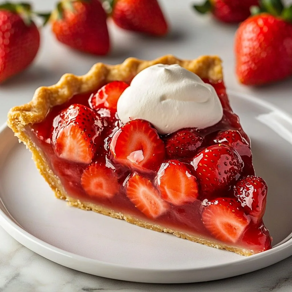 No-Bake Strawberry Pie with fresh strawberries and whipped cream