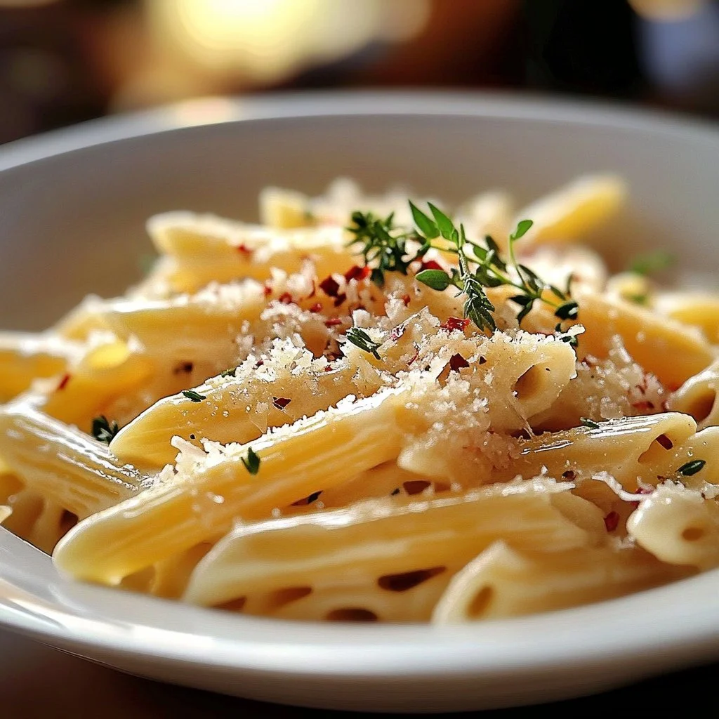 One Pot Creamy Garlic Pasta with fresh herbs and garlic