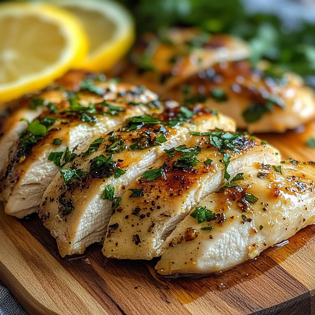 Juicy oven baked chicken breasts served with vegetables on a plate