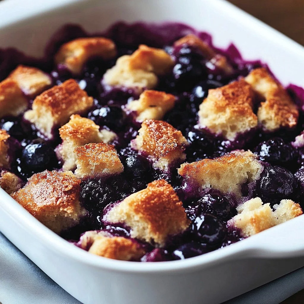 Delicious blueberry french toast casserole served on a plate