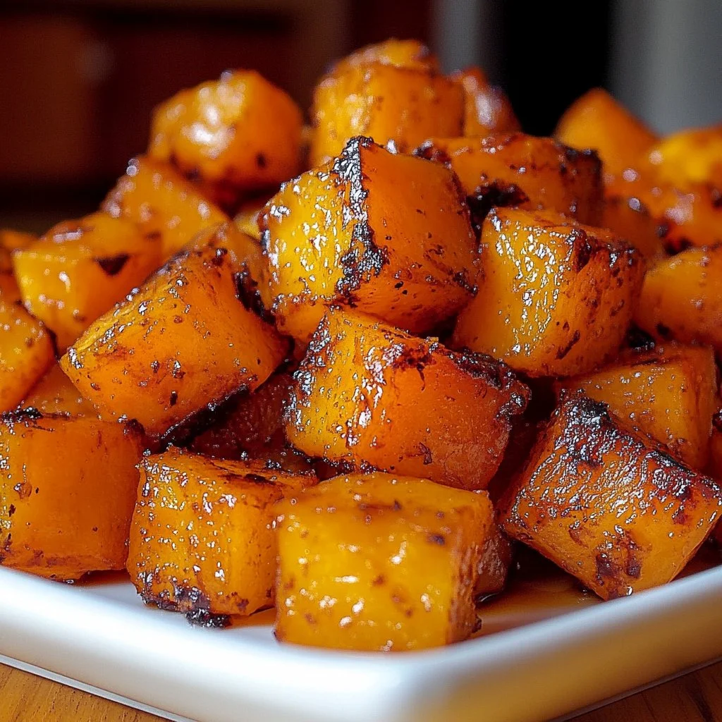 Bowl of roasted sweet potatoes garnished with herbs and spices
