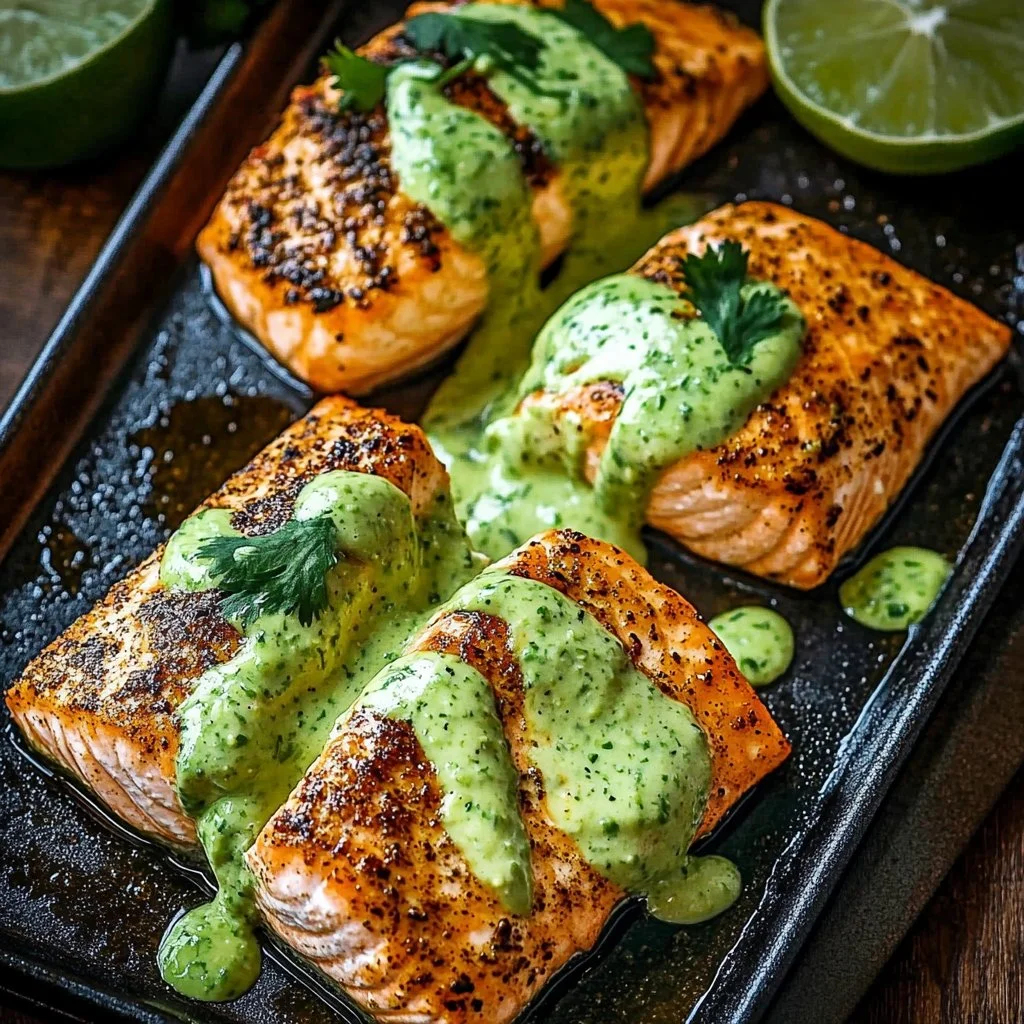 Salmon with Creamy Avocado Lime Sauce 1 Baked Cajun Salmon with Creamy Avocado Lime Sauce