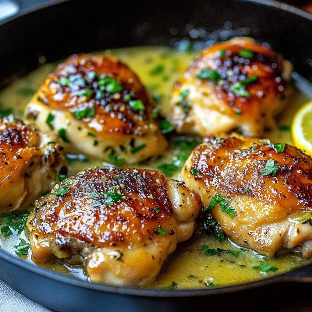 Skillet Chicken Thighs with Creamy Lemon Sauce