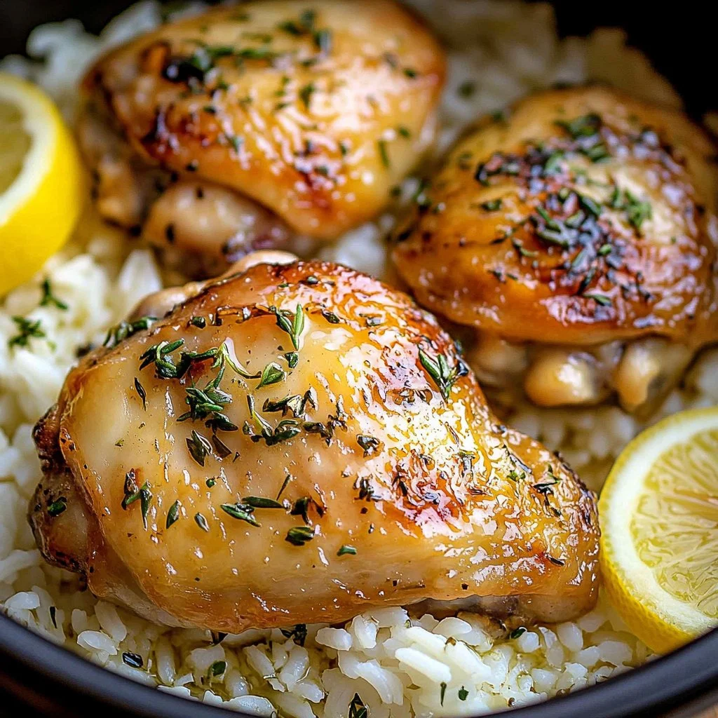 Slow Cooker Lemon Herb Chicken served in a bowl with herbs and lemon slices