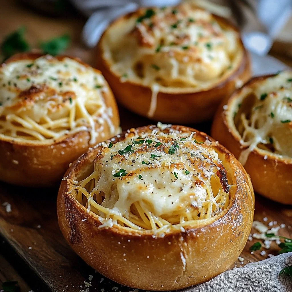 Spaghetti Garlic Bread Bowls