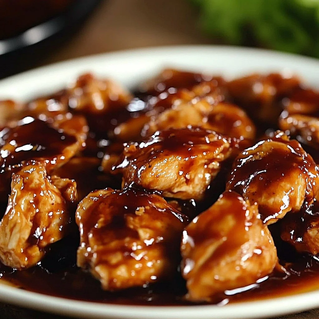 Sweet Baby Ray's Crockpot Chicken served in a bowl with sauce and garnishes